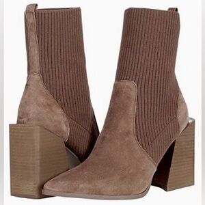 Steve Madden Tackle Taupe Suede Pointed-Toe Sock Boots